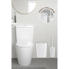 Okyanus Home Safir Yapışkanlı Wc Fırçalık ve Çöp Kovası Seti Beyaz 2'li Banyo Seti