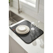 Hamur Siyah Renk Bulaşık Kurutma Matı Mutfak Kurutma Örtüsü Pedi Tezgah Üstü Kurulama Bezi Petek Desen