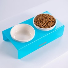 Pawstar Turkuaz Ikili Seramik-Pleksi Mama ve Su Kabı-Kedi Köpek Mama Su Kabı