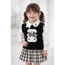 Lusa Bunny Kız Çocuk Triko Süveterli Gömlek ve Pileli Etek 3'lü Kombin