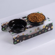 Pawstar Osaka Smile Emoji Desenli-Ikili Seramik-Pleksi Mama ve Su Kabı-Kedi Köpek Mama Su Kabı