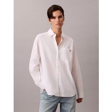 Calvin Klein Pamuklu Poplin Rahat Kesim Dokuma Kadın Beyaz Gömlek LV047F147G-YAA