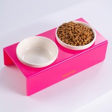 Pawstar Fuşya Ikili Seramik-Pleksi Mama ve Su Kabı-Kedi Köpek Mama Su Kabı