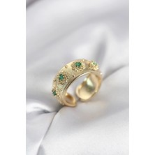 Eco Lounge Yeşil Zirkon Taşlı Gold Renk Vintage Kadın Yüzük