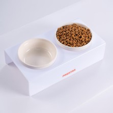 Pawstar Beyaz Ikili Seramik-Pleksi Mama ve Su Kabı-Kedi Köpek Mama Su Kabı