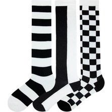 Bross Kadın Siyah Beyaz Modelli 3lü Dizaltı Çorabı ONL-02754