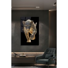 Pırlanta Efektli Leopar Tablo Dekoratif Cam Tablo Luxury Panter Pırlanta 3D Görünüm