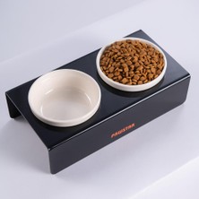 Pawstar Siyah Ikili Seramik-Pleksi Mama ve Su Kabı-Kedi Köpek Mama Su Kabı