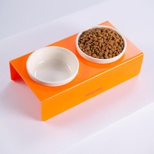 Pawstar Turuncu Ikili Seramik-Pleksi Mama ve Su Kabı-Kedi Köpek Mama Su Kabı