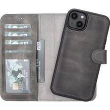 Eco Lounge Apple iPhone 14 Plus Uyumlu Deri Cüzdanlı Kılıf Mwwn VS4EF Gri