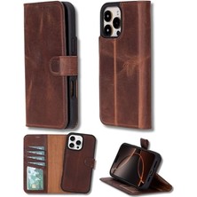 Eco Lounge Apple iPhone 16 Pro Max Uyumlu, Hakiki Deri, El Yapımı, Cüzdanlı Kılıf, Antik Kahve