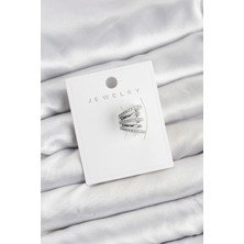 Eco Lounge Gümüş Renk Pirinç Zirkon Taşlı Kıkırdak Earcuff Küpe