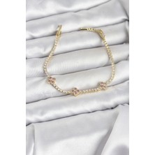 Eco Lounge Pembe Yonca Detaylı Zirkon Taşlı Gold Renk Pirinç Su Yolu Kadın Bileklik