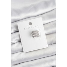 Eco Lounge Pirinç Gümüş Renk Zirkon Taşlı Earcuff Kıkırdak Küpe