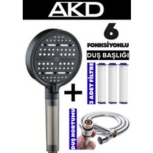 Akdoğan Yapı Ve Hırdavat AKD 6 Fonksiyonlu Filtreli Duş Başlığı Seti – 3 Yedek Filtreli, 1.5 Metre Duş Hortumu Dahil, Yüksek Basınçlı, Su Tasarruflu