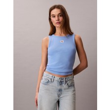 Calvin Klein Dokuma Etiketli 2x2 Bebek Fitilli Kolsuz Kadın Mavi Crop LV047C201G-C32