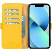 Eco Lounge Apple iPhone 13 Pro Max Uyumlu Deri Cüzdanlı Kılıf Limon Sarı