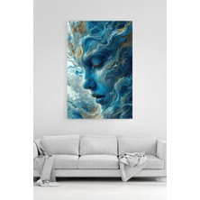 HonataDizayn Mavi ve Altın Detaylı Soyut Kadın Portresi Modern Sanatsal Dekoratif Kanvas Tablo