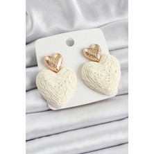 Eco Lounge Krem Kalp Figürlü Hasır Örgü Model Gold Renk Kadın Küpe