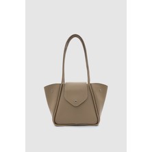 Wuclo Rovel Formu Değişebilen Çıtçıtlı Kanatlı Tote Omuz Çantası Vizon