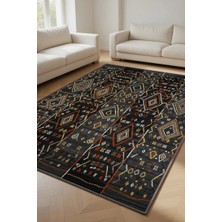 Kilim Home Modern Etnik Desenli Siyah Salon Halısı -Kaymaz Tabanlı,yıkanabilir Şık Kilim Halı