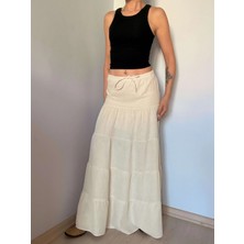 Krem Önü Bağlamalı Müslin Etek