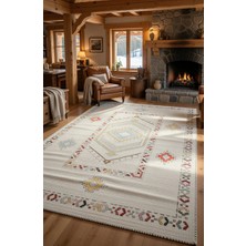 Kilim Home Krem Zeminli Etnik Geometrik Desenli Modern Kilim Pastel Renkli Dekoratif Salon Halısı