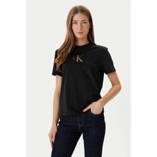 Calvin Klein Kısa Kollu Klasik Folyolu Ck Kadın Siyah T-Shirt LV047E804G-KHN