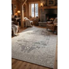 Kilim Home Gri Bej Vintage Eskitme Desenli Klasik Salon Halısı– Soft Tonlu Madalyonlu Dekoratif Halı