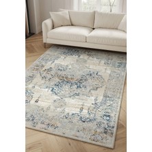 Kilim Home Mavi Bej Vintage Eskitme Desenli Klasik Salon Halısı – Modern Madalyonlu Dekoratif Halı