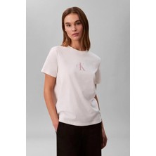 Calvin Klein Kısa Kollu Klasik Folyolu Ck Kadın Beyaz T-Shirt LV047E804G-YBH