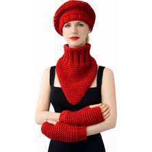 Uretti - Emine 9106 8920 El Örgüsü Kadın Bere Boyunluk Eldiven Takımı – 3’lü Kışlık Akrilik Örgü Set