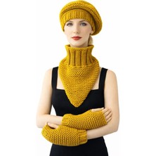 Uretti - Emine 9106 8920 El Örgüsü Kadın Bere Boyunluk Eldiven Takımı – 3’lü Kışlık Akrilik Örgü Set