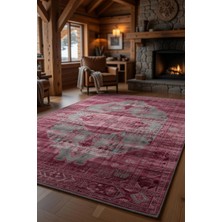 Kilim Home Bordo Gri Eskitme Görünümlü Klasik Desenli Vintage Şık Salon ve Oturma Odası Halısı