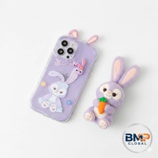 Iphone 13/14 Uyumlu 3D Kabartmalı Mor Tavşan Sert Silikon Kenarlı Telefon Kılıfı