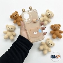 Iphone 13/14 Uyumlu 3D Kabartmalı Sert Silikon Ayıcıklı ,şeffaf Dalgalı Kenarlı Telefon Kılıfı