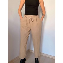 Ali Butik Vizon Boncuk Bağlama Detaylı Keten Pantolon