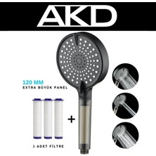 120 mm Filtreli Duş Başlığı + 3 Adet Yedek Filtre | Extra Büyük Panel, Basınç Artırıcı Su Jeti, Saç ve Cilt Dostu