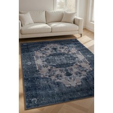 Kilim Home Lacivert Gri Eskitme Görünümlü Klasik Desenli Vintage Şık Salon ve Oturma Odası Halısı
