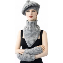 Uretti - Emine 9106 8920 El Örgüsü Kadın Bere Boyunluk Eldiven Takımı – 3’lü Kışlık Akrilik Örgü Set