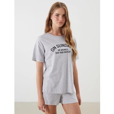 Lc Waikiki Yeni Sezon Bisiklet Yaka Baskılı Kadın Şortlu Pijama Takımı