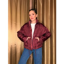 Bordo Kapitone Altı Bağlamalı Mont