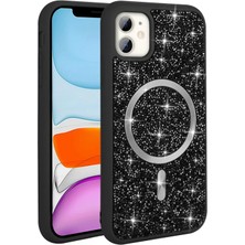 Paladyum Case iPhone 11 Uyumlu Pırlanta Tasarım Magsafe Siyah Mozaik Kapak