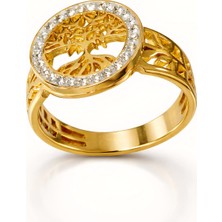 Formzen 316L Paslanmaz Çelik Hayat Ağacı Figürlü Zirkon Taşlı Zarif Kadın Yüzük