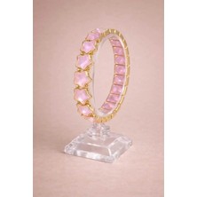 Işıltılı Opal Efektli Pembe Renk Yıldız Taşlı Esnek Bileklik