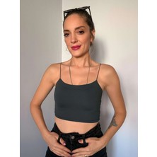 Antrasit Ip Askılı Crop Atlet