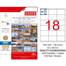 Tanex Etiket TW-2218 70X46MM A4 Lazer Etiket - 15 Adet