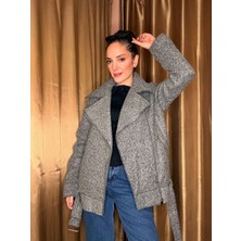 Gri Nairobi Kumaş Beli Kemerli Mont