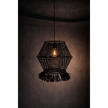 Lionn Dekor Saçaklı Siyah Rafya Bal Kabağı Bohem Avize