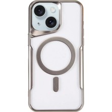 Newface iPhone 15 Plus Kılıf Boyi Magsafe Silikon Kapak - Gümüş